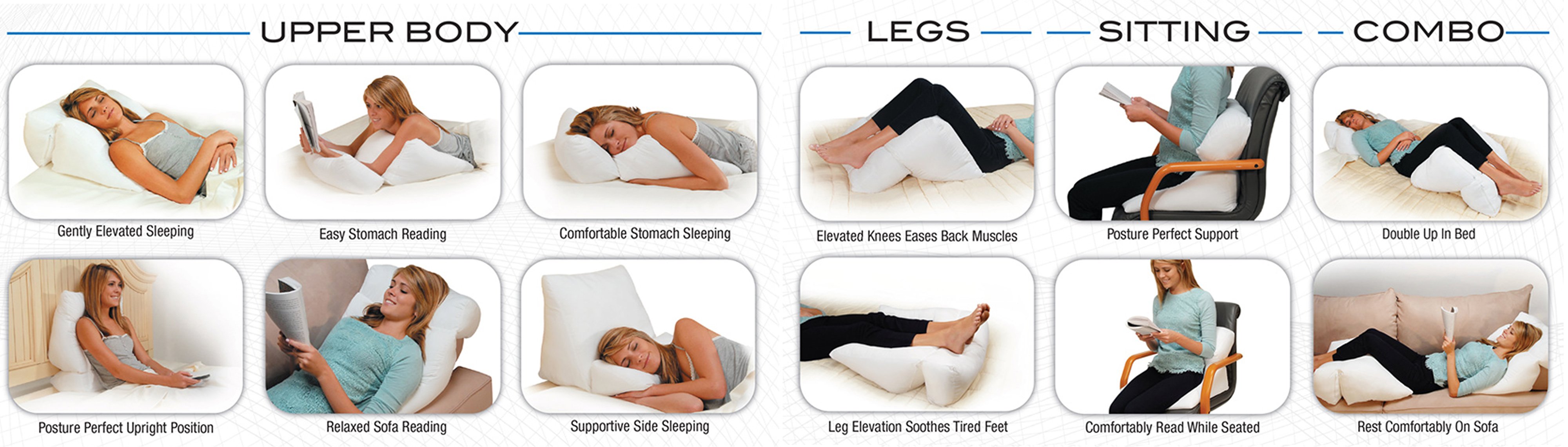 10 positions with 1 pillow